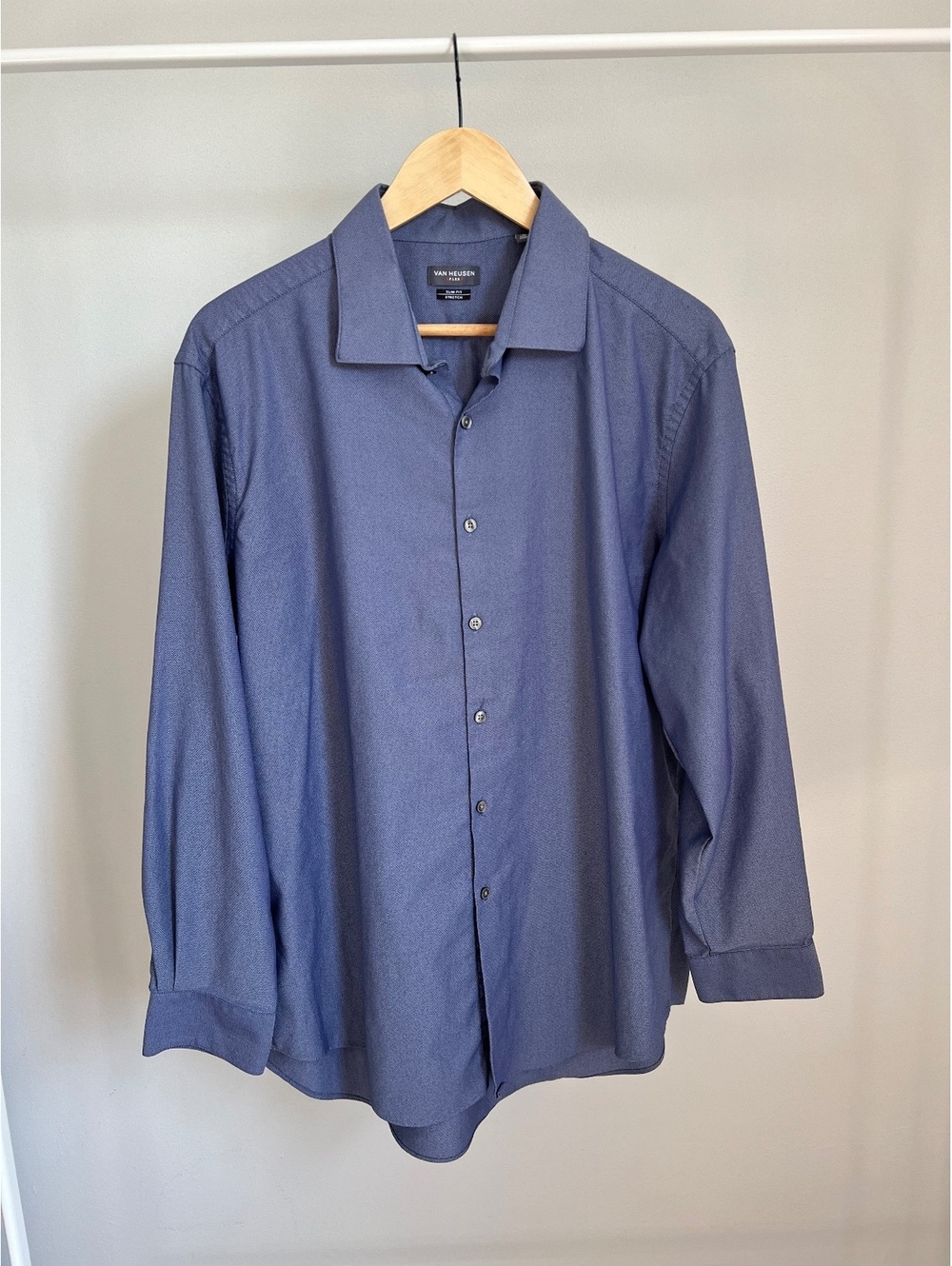 Van Heusen Flex Slim Fit Stretch Dress Shirt Blue 17.5 32/33 XL Mens